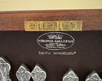 Henkel Harris Drop-Front Flame Mahogany Queen Anne Silver Chest with Satinwood Inlay. Measures 21.5" W x 17.25" D x 40" H. Photo 3 of 5.