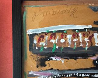 "Folk Art Train," Jimmy Lee Sudduth. Photo 2 of 2. "Folk Art Train," Signed in Pencil by Jimmy Lee Sudduth. Measures 17" x 9". Photo 2 of 2.