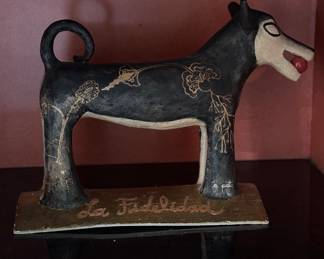 "La Fidelidad" (Fidelity) Folk Art Clay Dog Sculpture. Measures 17" H x 13" W. Photo 1 of 3.