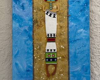 "Weaving Clouds," Mixed Media Signed on Back by Artist Felix Vigil (Jicarilla Apache/Jemez Pueblo). Measures 15" x 32". Photo 1 of 2.