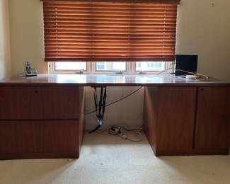 Sewing Table / Crafting Table / Desk with File Cabinets and Storage Cabinets. Measures 90" x 24" D.