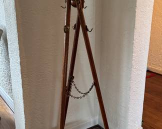 Hardwood Tripod Hall Tree. Measures 60" H x 25.5" W. Photo 3 of 5.