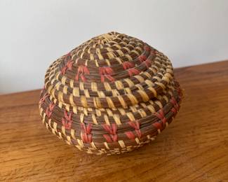 Hand-Woven Lidded Basket.
