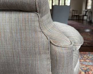 Queen-Anne Style Wing Back Chair with Tufted Down-Filled Cushion on Pad Feet. Fabric: Kravet Smart High Performance. In EXCELLENT SHAPE! Measures 28" W x 30" D. Photo 4 of 5. 