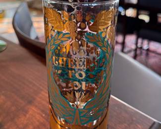 Set of 8 Mid-Century "Cheers to You," 24K Gold High Ball Glasses. Photo 2 of 2.