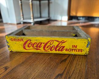 1960s Yellow Coca Cola Wood Soda Bottle Crate. Photo 1 of 3.