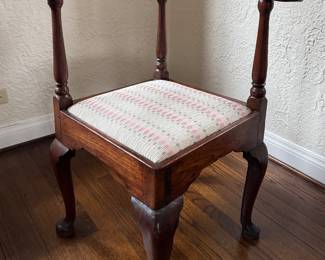 Antique English Corner Chair with Scrolled Arms On Tapered Legs with Pad Feet. Measures 30" W x 25" D with 18" Seat Height. Photo 1 of 5.