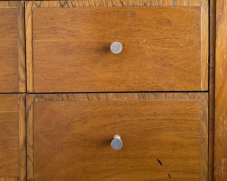 Basic Witz Mid-Century Modern Walnut Chest of Drawers with Brass Pulls. Measures 54" W x 18" D x 43" H. Photo 2 of 3.