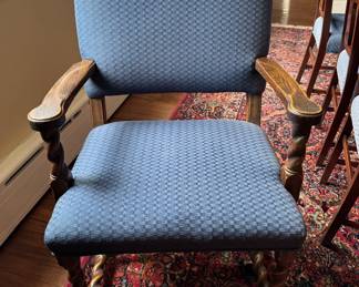 Pair of Upholstered Arm Chairs with Barley Twist Frames. Each Measures 26" W with 18" Seat Height. Photo 1 of 3.