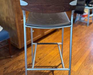 Pair of Tonon Leather & Chrome Bar Stools. Each Measures 17" x 17" with 31" Seat Height. Photo 2 of 4.