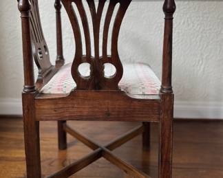 American Georgian Corner Chair with Carved Splat Backs, Scrolled Arms On Squared Legs. Measures 30" W x 25" D with 18" Seat Height. Photo 3 of 5.