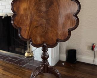 George II Style Scalloped Edged Tripod Tilt-Top Table On Birdcage Center with Ball and Claw Feet. Measures 23" D x 28.5" H. Photo 1 of 6.