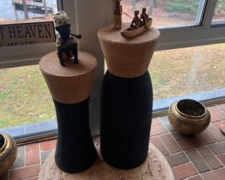 Hand woven rug mats, Ceramic stands