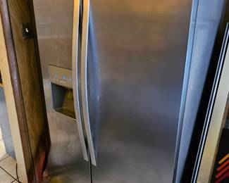 Stainless Whirlpool refrigerator.