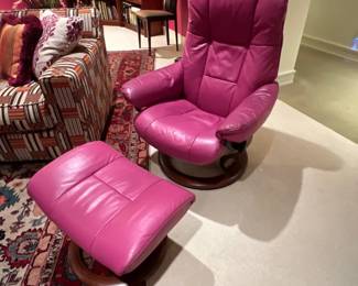 Red leather chair with footstool