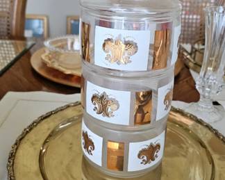 Anchor Hocking Festive Stacking Candy Dish MCM Gold White Glass Apothecary Jar