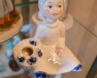 Vintage Goebel White Blue Candle Holder Little Girl Flower Baskets 