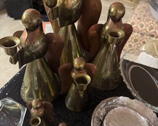 Vintage Brass Copper Angel Candlestick Holders Holiday Christmas Decor 