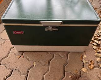 Vintage Thermos Metal Cooler Ice Chest with Green Latch Top