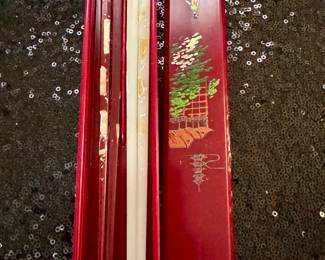 Vintage Chopsticks in Red Lacquer Case   