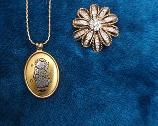 VTG Reed & Barton Damascene NE Limited Edition Berta Hummel Angel Girl Pendant&nbsp;& Sterling Panetta Pin