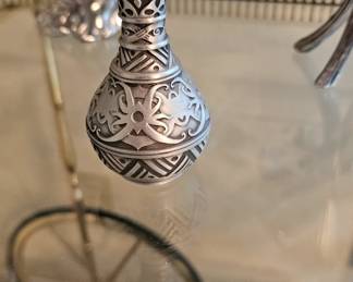 Vintage Royal Selangor Pewter Bud Vase Small 3" Malaysia Carved Hibiscus Flower