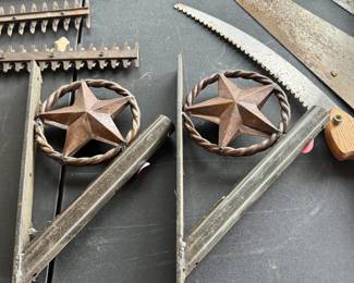 Two Wrought Iron Flag Holders - Metal With Star