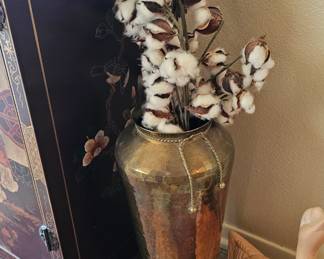 Brass Hammered Floor Vase with Tassel Detail