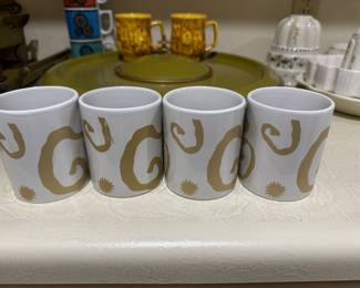 Oscar De La Renta White And Gold Ceramic Set of 4 Coffee Mug, 12 Oz
