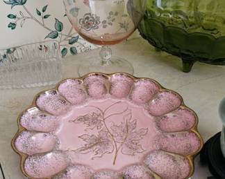 Pink/Gold 1960s Vintage Deviled Egg Plate by California Pottery