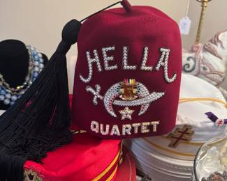Vintage HELLA SHRINER Hat "HELLA Quartet " Design Burgundy Hat