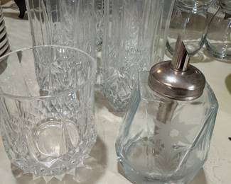 Cristal D'arques  Glasses & 
Antique Sugar Beaker Spout Stainless Steel Engraved Flower, Vintage Art Deco