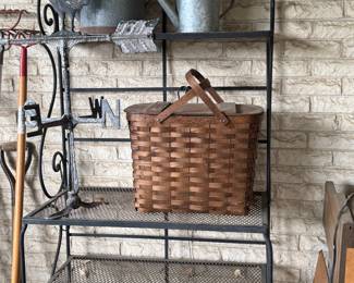 Iron Bakers Rack & Galvanized Watering Cans