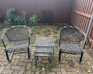 Set of 3 Vintage Mid Century Modern Wrought Iron Mesh Nesting Tables