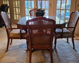 Dining Room Table with Four Cane Back Chairs/Upholstered Seats & Leaf