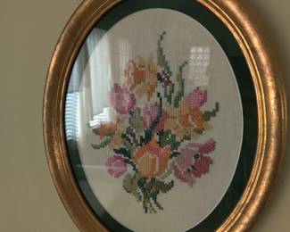 Crosstitched oval picture