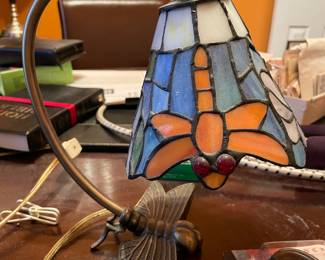 Stained glass dragonfly lamp