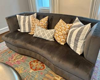 Mitchell Gold/ Bob William Grey sofa 80.5” W,  31” H,  40” D
Serena and Lilly pillows