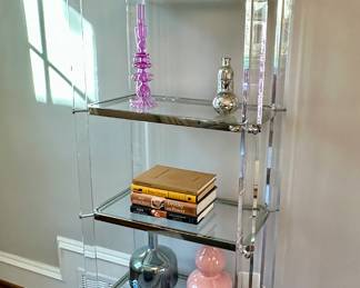 Glass & Lucite shelf
72.5” H,  24” W,  14” D