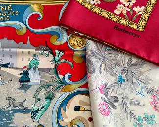 Scarves: Hermes (L) and  Burberry (R, top)