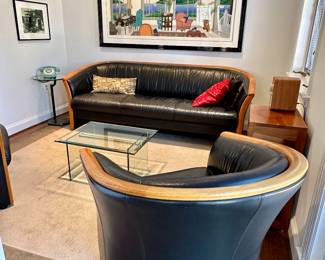 Danish Modern leather sofa and chair