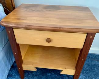 Pair of mixed wood bedside tables
