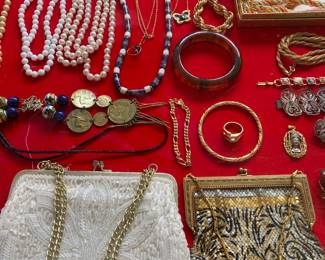 Vintage handbags and costume jewelry