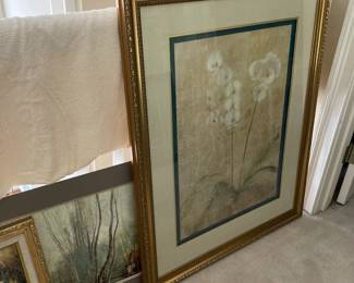 Large selection of framed prints and needlework