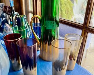mid century pitcher/decanter 6 high ball glasses