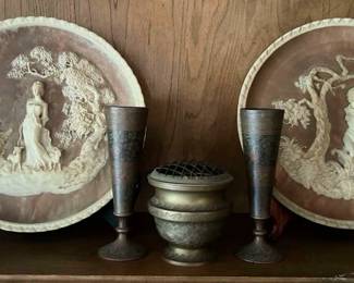 TW105VVintage Gayle Bright Appleby Incolay Stone Plates Limited Edition And Vintage Indian Brass Decor