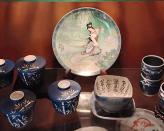 TW123Japanese Sake Set With Plate  Bowls