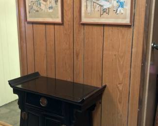 TW216Asian Accent Table And Two Art Pieces