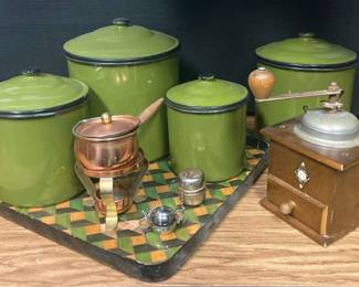 TW145Vintage tagus Mini Fondue Set, Vintage Green Canisters, Pepper Mill And More
