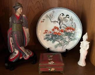 TW111VVintage Gift of Purity Plate, Iris Maiden By Utamaro, Chinese Trinket Box And More